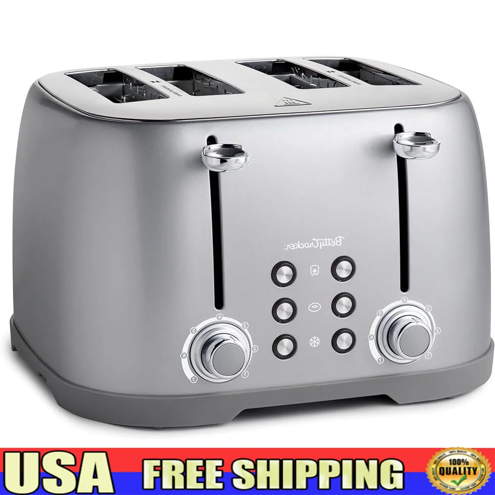 

4 Slice Multi-Function Toaster Extra Wide Slots Bagel Waffle Bread Thick Toast Shade Control Illuminated Buttons Kitchen