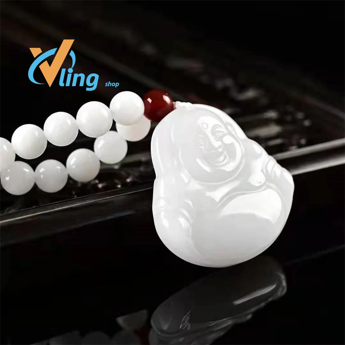 

Xinjiang Sheep Fat White Jade Amulet Gold Silk Big Belly Laughing Buddha NecklaceFashion Gift Pendant Women's Sweater Chain