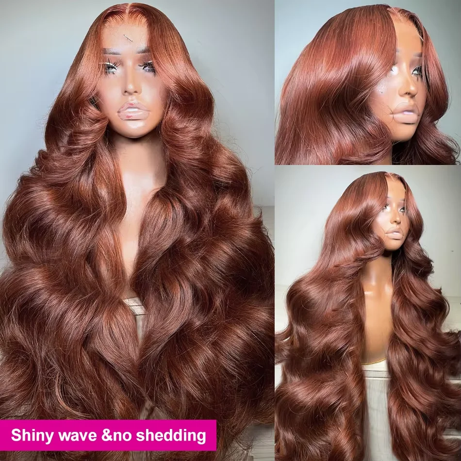 Marrom avermelhado 13x6 peruca frontal do laço marrom avermelhado perucas de cabelo humano brasileiro 30 Polegada 250% onda do corpo hd peruca frontal do laço para mulher