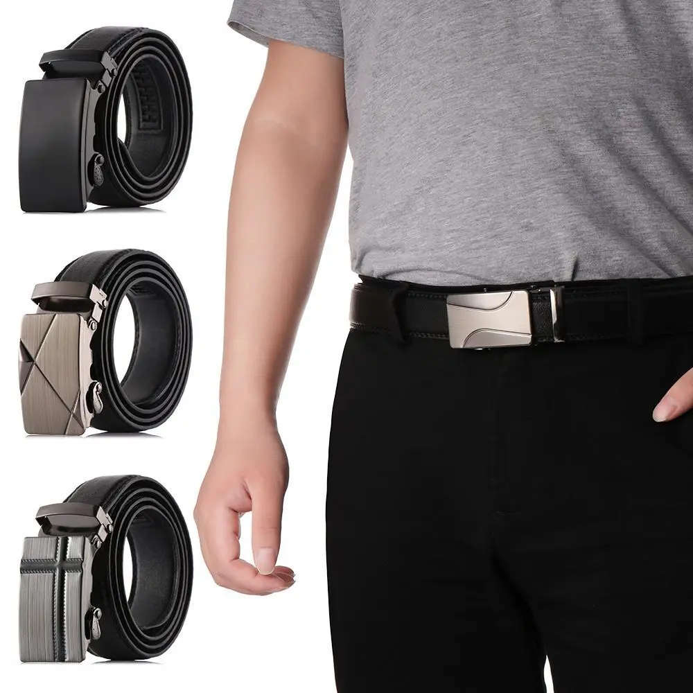 Ceinture en cuir PU pour hommes, ceinture à cliquet réglable, ceinture en métal pour jeans, ceinture de luxe pour pantalons, structure automatique, mode décontractée, affaires, 120cm