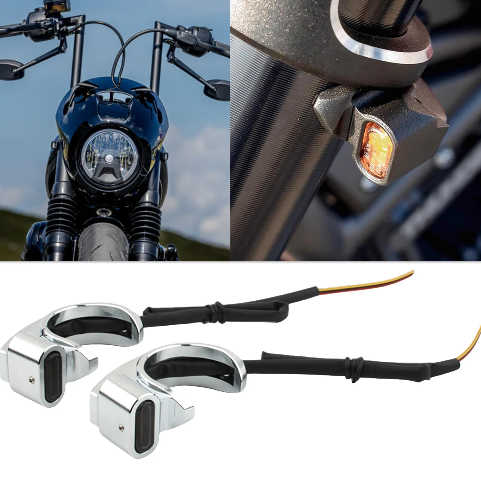 

For Harley Sportster Dyna Bobber With 39-41mm Front Fork Shock Absorbers Motorcycle Front Turn Signal Light Lamp