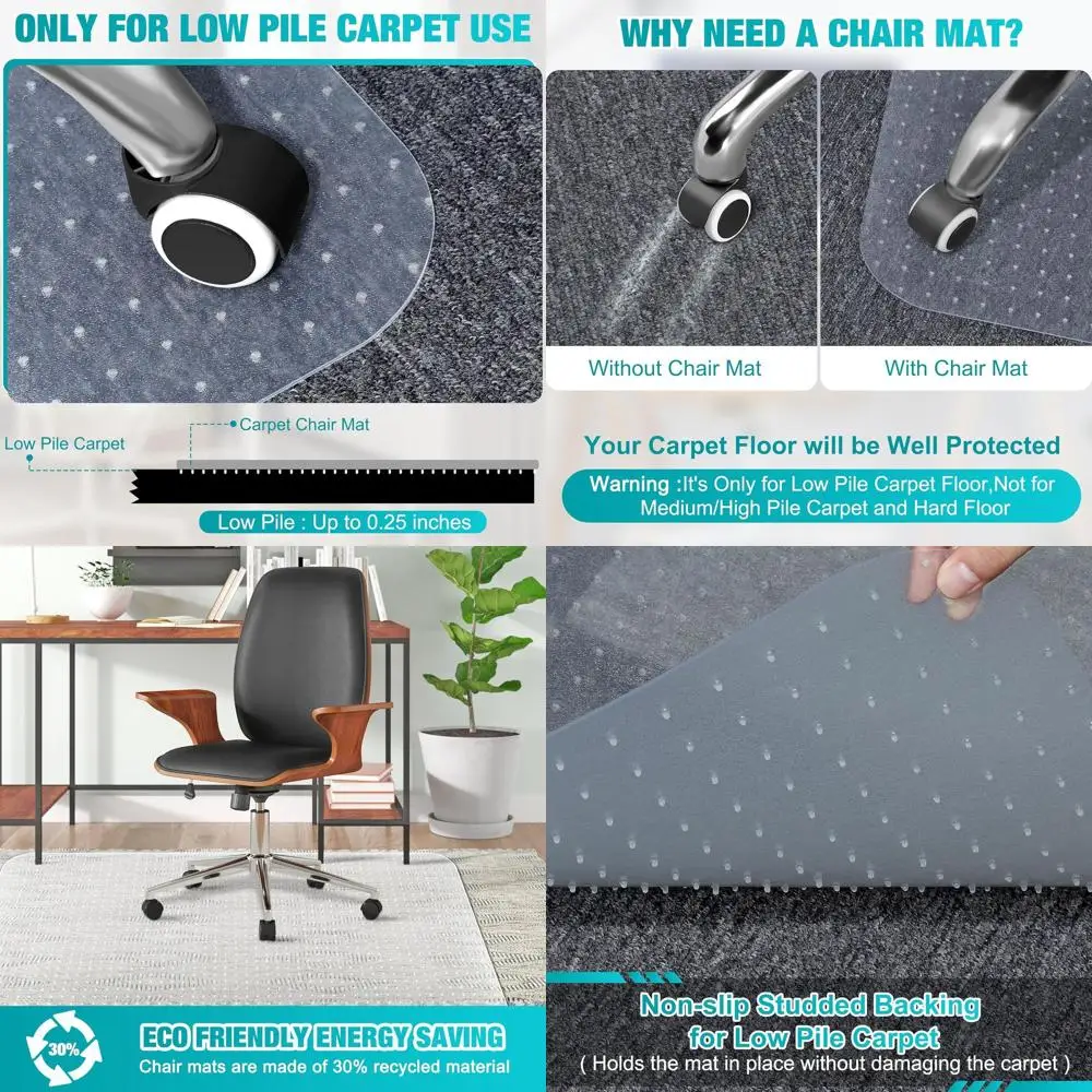 

Extra Large Office Chair Mat for Carpeted Floors, 46" x 72" Transparent Desk Mat for Low Pile Carpet, Smooth Glide Computer Desk