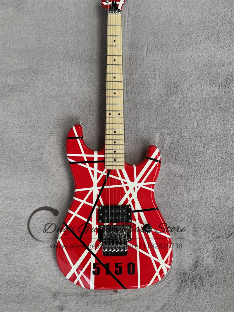 Red ELectric Guitar White Stripes Body Van H Guitar  Tremolo Btridge Maple Fretboard Chrome Hardware customization