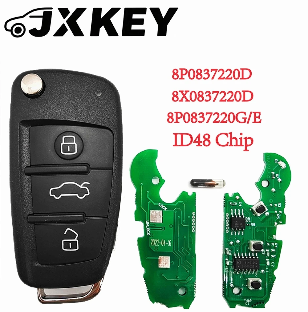 

JXKEY 8P0837220D/G/E 8X0837220D 315/434Mhz ID48 Chip HU66 Blade Flip Car Remote Key Fob For Audi A3 TT A4 S3 S4 2005-2013 key