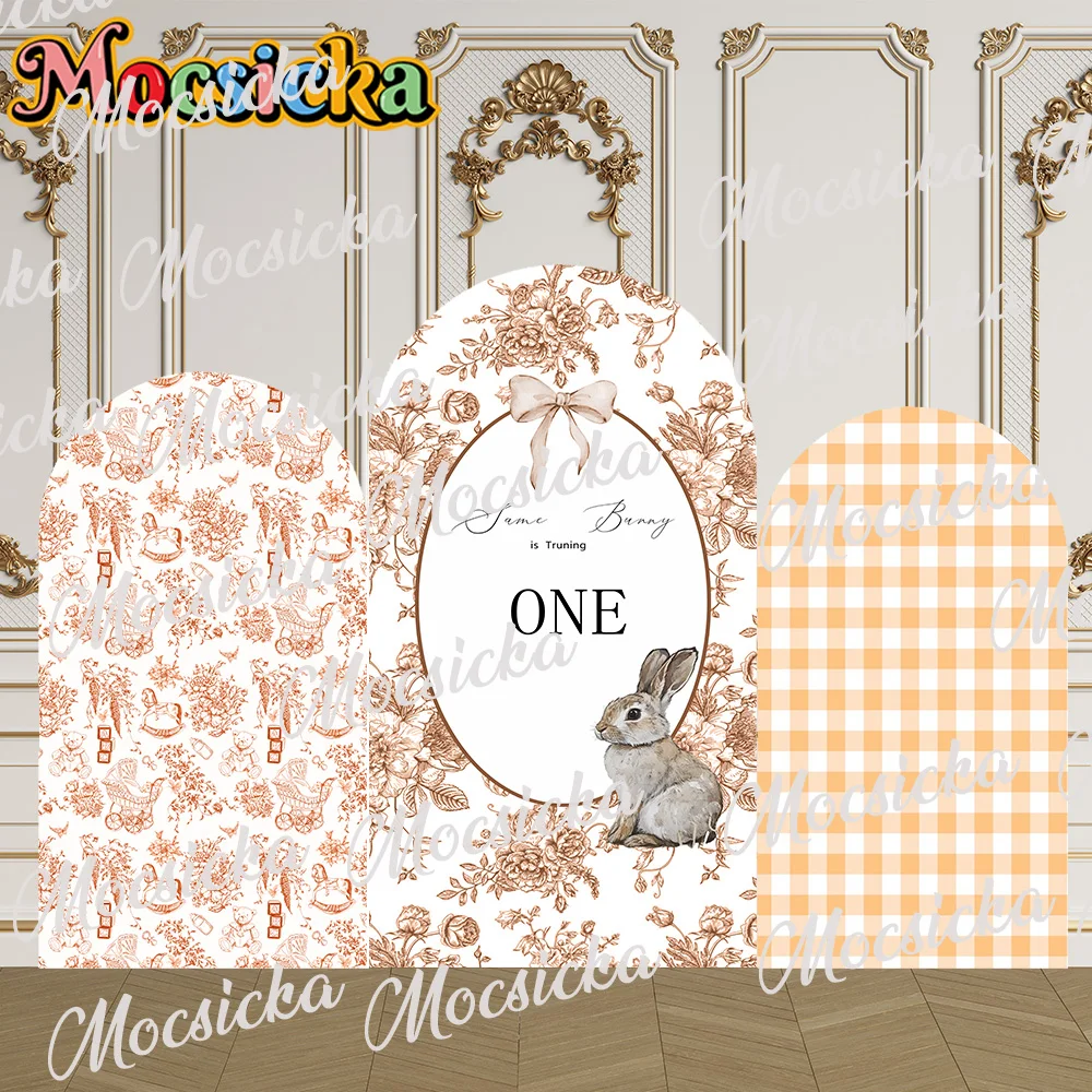 모크시카 양면 아치형 커버 귀여운 토끼 꽃 동물 장식 배경 케이크 스매시 신생아 첫돌 파티 촬영 소품