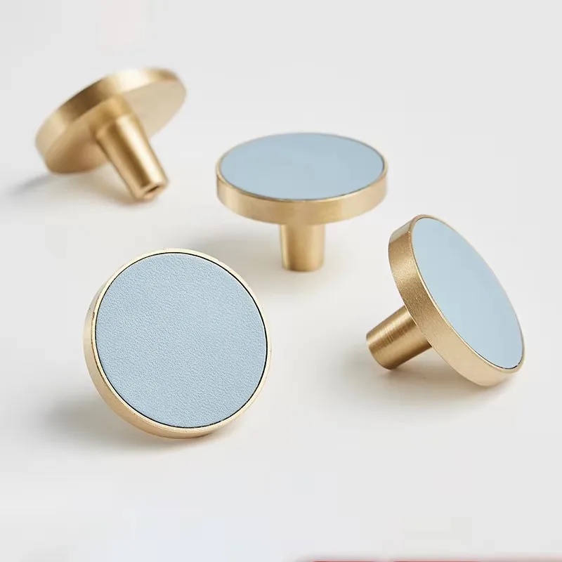 Modern Furniture Round Knob Handle Satin Leather Cabinet Handle Suitable for Wardrobe Drawer Kitchen