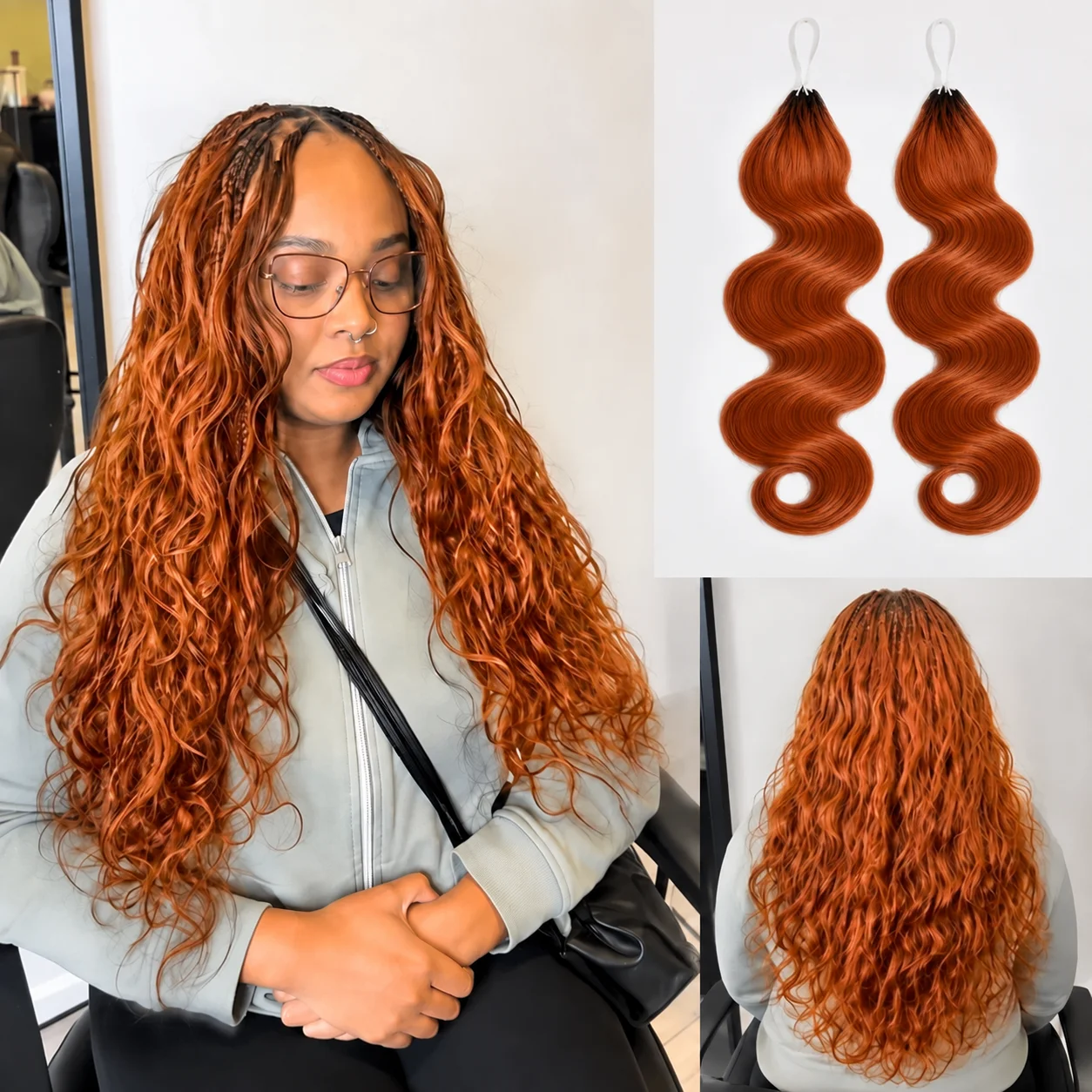 Body Wave Ginger Copper Crochet Human Hair Feather Extensions Knotless Pre Separated Boho Braids Soft Natural Texture For Women