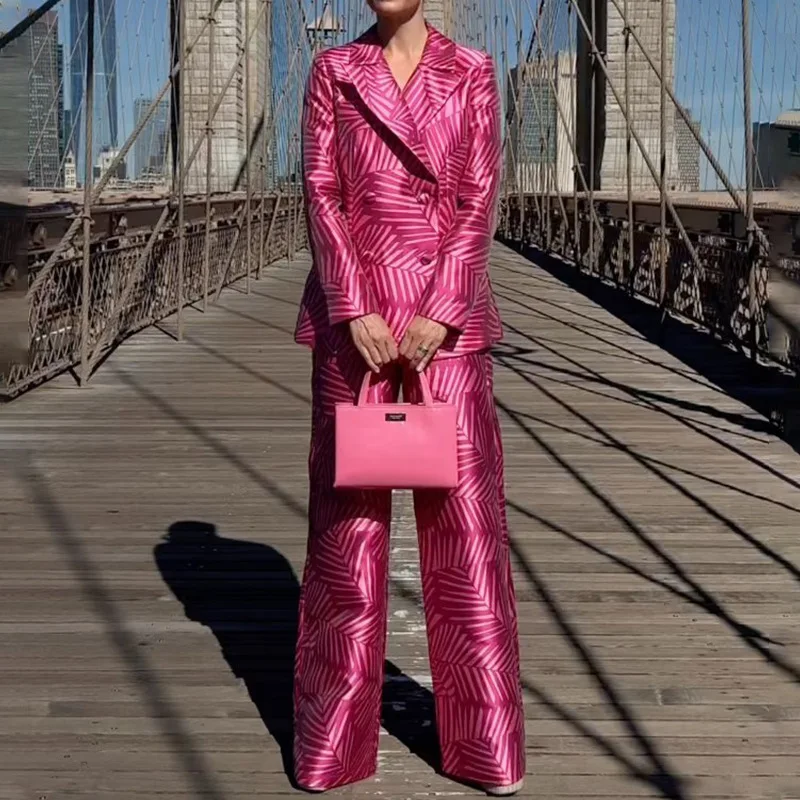 Greenora Date Fashion Clean Girl Elegant High End Lapel Collar Straight Pants Suit Two Piece Set Women Clothing Spring New