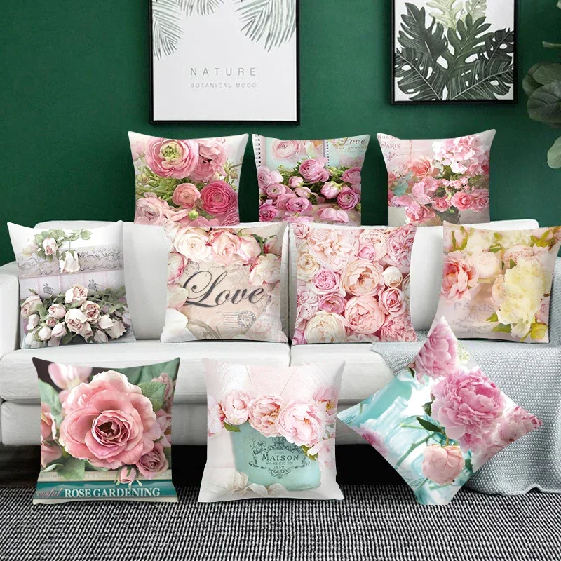 Flower Pattern Decorative Sofa Cushion Cover Pillow Pillowcase Throw Pillows Home Decor Pillowcove Pink 40x40cm 50x50 45x45