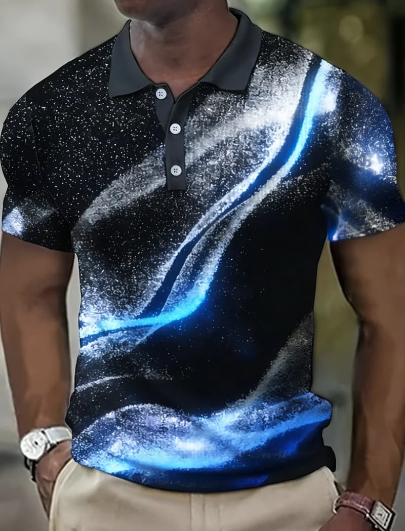 Men's Stylish Abstract 3D Print Short Sleeve Polo Shirt Summer Casual Fashion For Daily Holiday And Street Wear