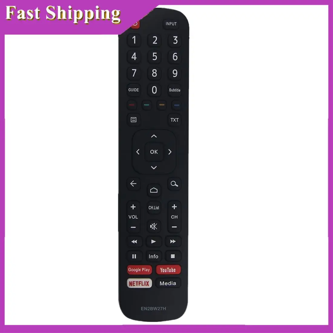 ABRI-Remote Control Replacement EN2BW27H For Hisense HD Smart TV With Google Play Youtube Netflix