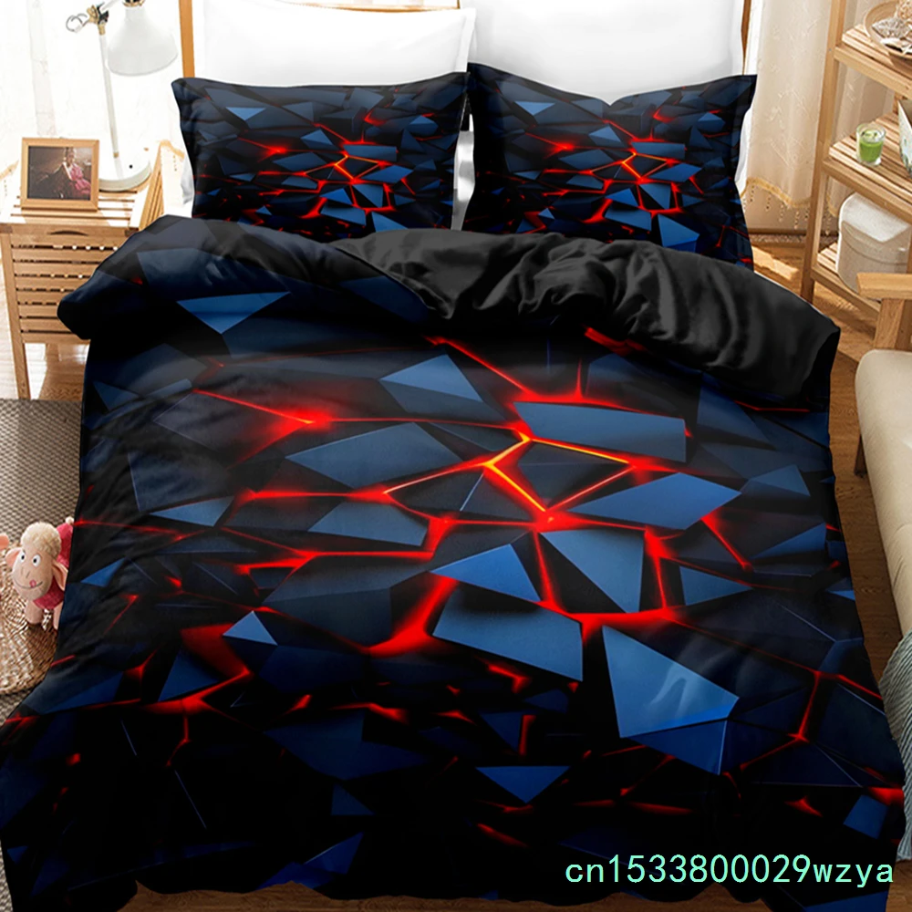 Colorful Glowing Polygonal Grid Pattern Bedding Set  Duvet Cover Set With Pillowcases King Queen Twin Double Size Comforter Set