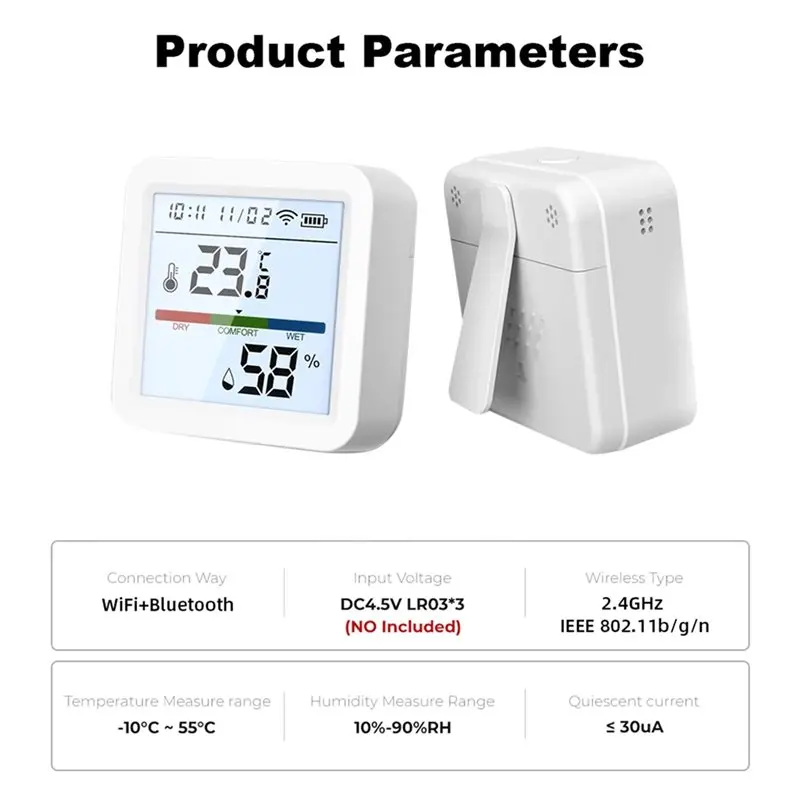 JHD Smart Life APP Controlled Tuya WIFI Temperature Humidity Sensor Backlight Hygrometer Thermometer Supports Alexa Google