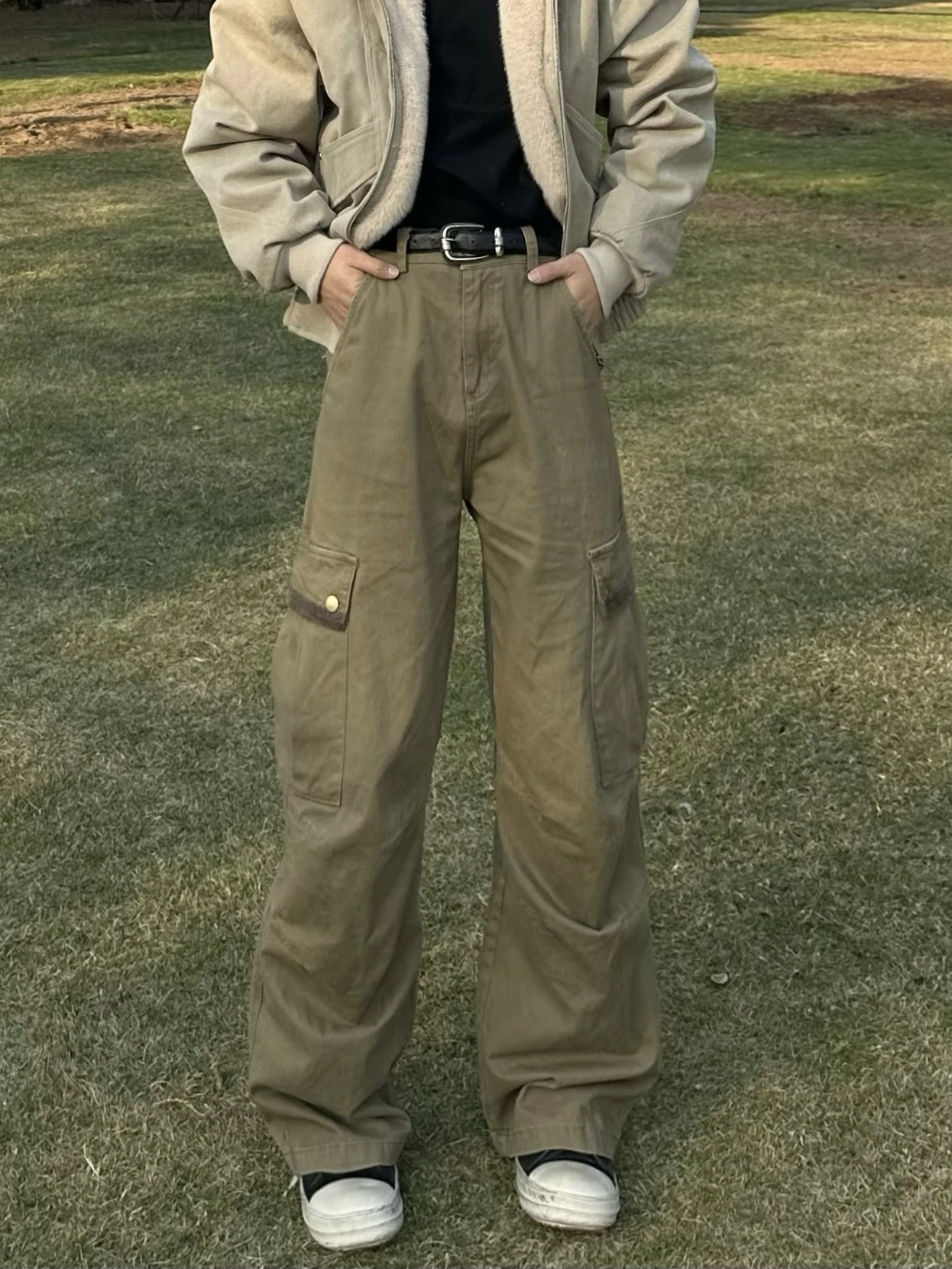 

Tequel Американские рабочие брюки с несколькими карманами в стиле ретро, свободные драпированные мужские и женские прямые длинные брюки, повседневные хлопковые брюки