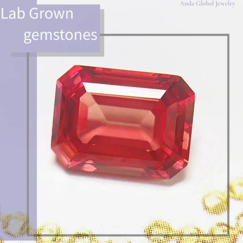 

L-Top Lab Grown Sapphire Sunset Red Color Emerald Cut VVS1 Gemstone Charms DIY Jewelry Making Materials Selectable Certifica
