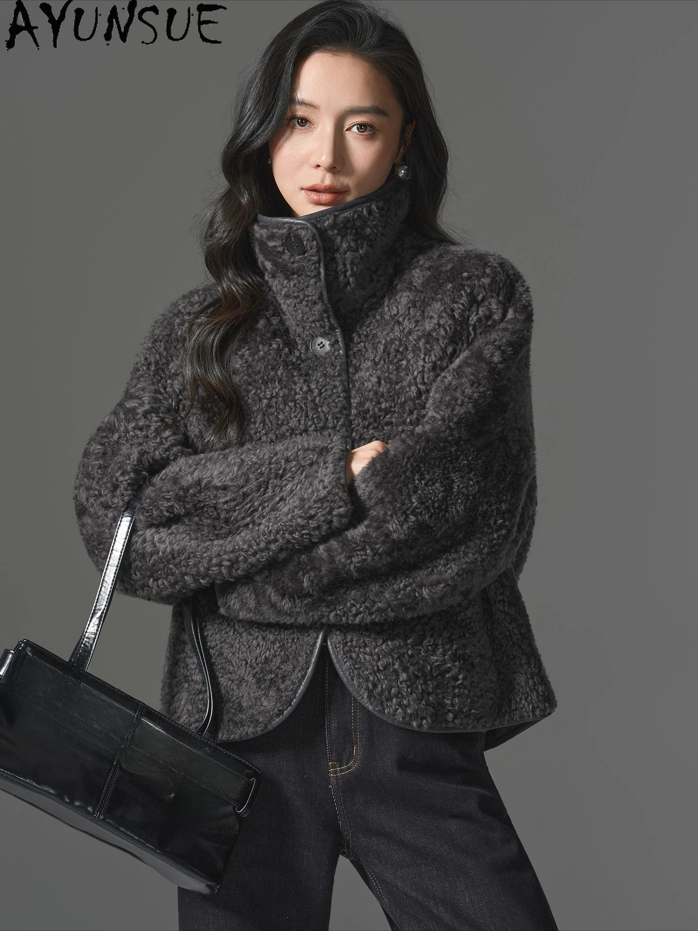 AYUNSUE Real Fur Coat Women Clothing Natural Sheepskin Fur Womens Coats Warm Winter Jacket Reversible Loose Fit Пальто Женское