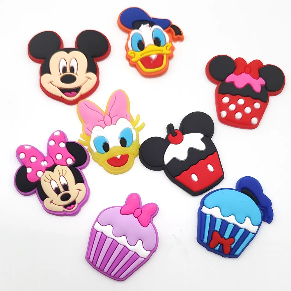 8Pcs Cute Mickey Minnie Donald PVC Shoe Charms Cartoon Cupcake Pattern Detachable Clog Shoe DIY Decor Accessories