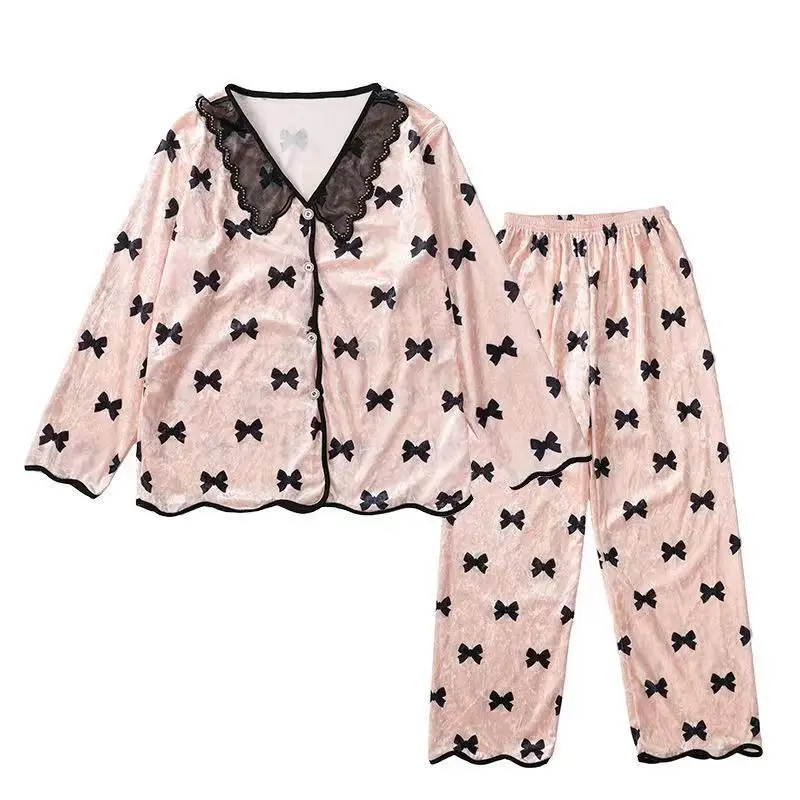 Pajamas For Women  Autumn Long sleeves Sleepwear Canary Velvet Trousers Pajamas Set  ensemble femme 2 pièces image 5