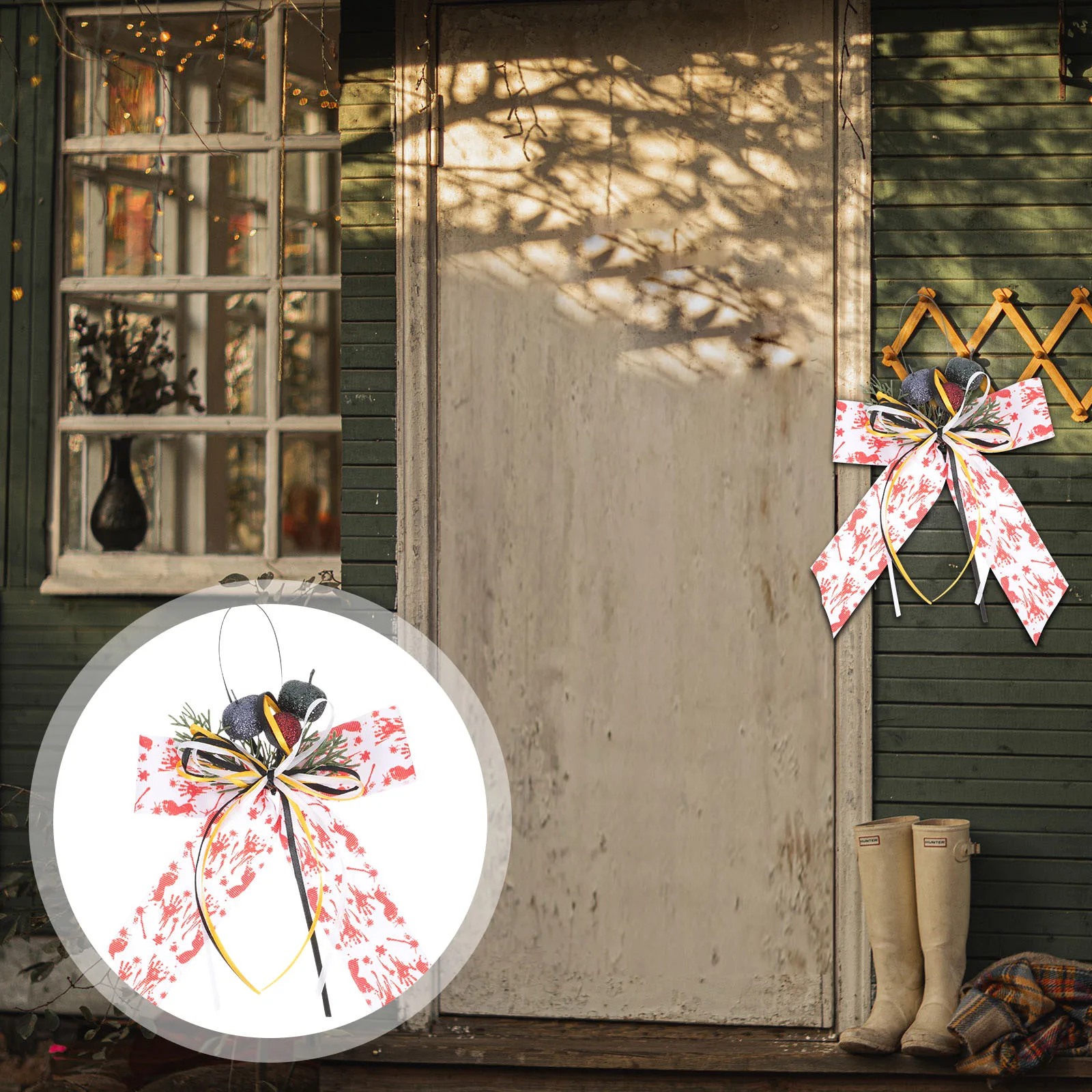 

Bow Decoration Halloween Ribbons Themed for Tree Indoor Wreath Plastic Party Decorations Man Bows Wreaths Topper
