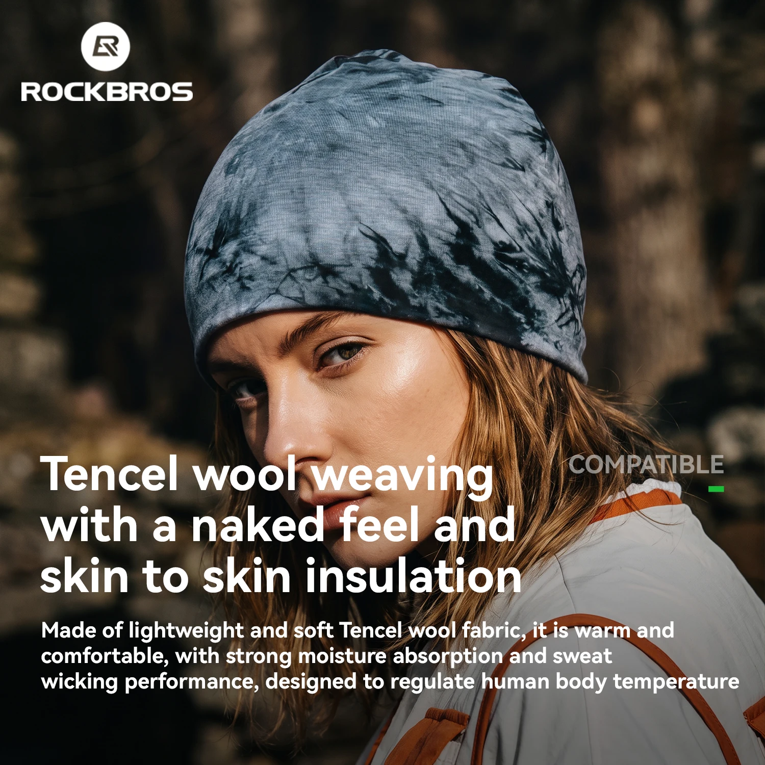 ROCKBROS Cycling Warm Hat Lightweight Windproof Double-Sided Wear Outdoor Sports Hat Moisture Wicking Thermal Hiking Beanie