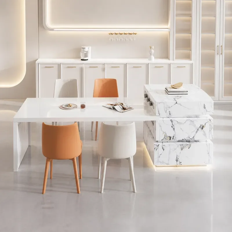 2024 New Pagoda Shaped Rock Slab Island Dining Table Integrated Retractable Tea Bar Operation Multi Functional Guide Table