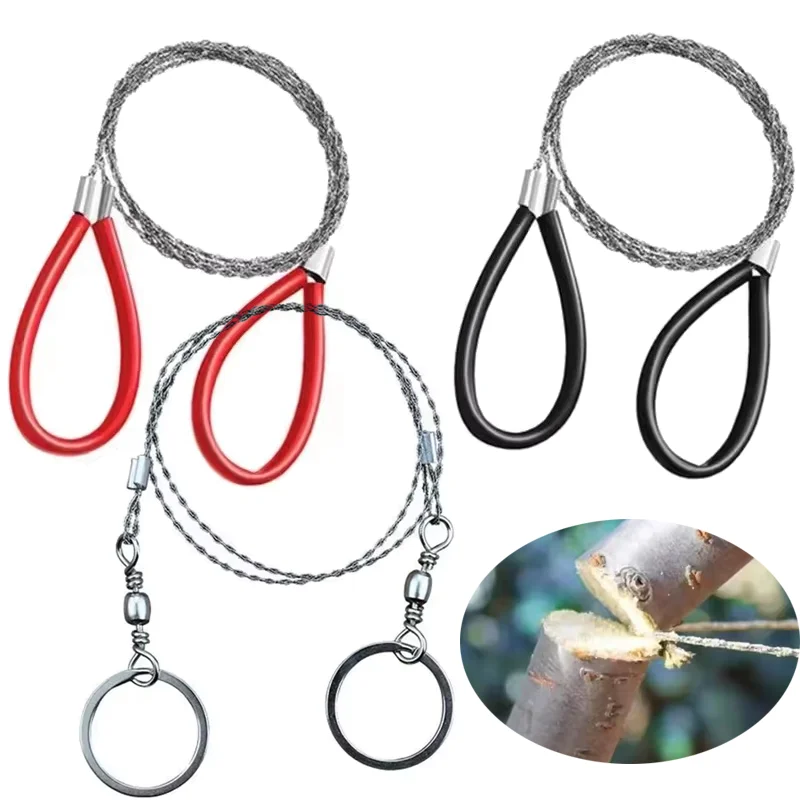 1pc Leather Cover Stainless Steel Wire Saw Wilderness Survival Outdoor Camping Hike Mini Hand Pulled Rope Saw Survival Equipment
