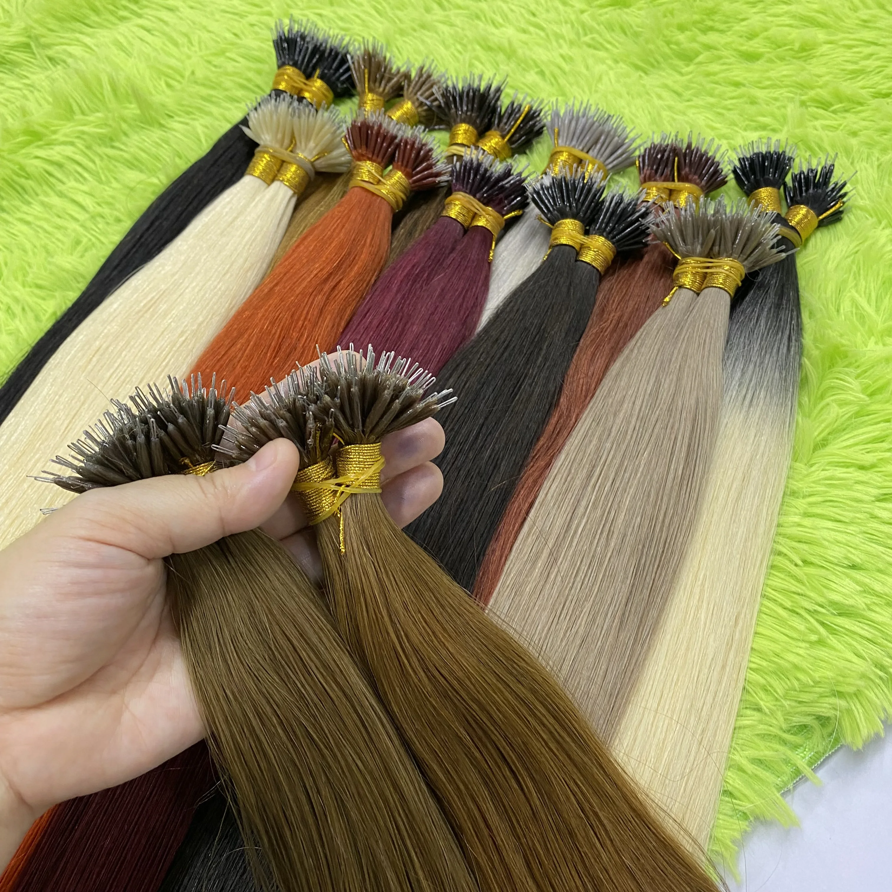 Nano Ring ต่อผม Ombre 100% Human Remy Hair Extensions Nano Ring Micro ลูกปัดเคล็ดลับหนาเต็มหัว 18 "-30" exttenes