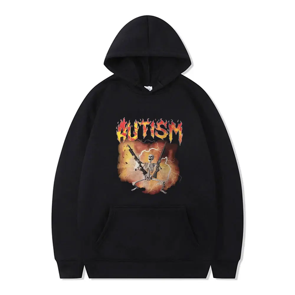 

Autistic Skeleton Funny Meme Graphic Hoodie Men Women Vintage Hip Hop Rock Streetwear Men's Casual Oversized Pullover Hoodies