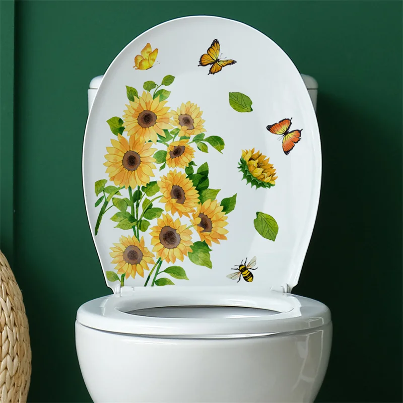 M19 Pflanzen Blumen Sonnenblumen Schmetterlinge Wanda uf kleber Toiletten aufkleber Badezimmer Toiletten abdeckung Kühlschrank Aufkleber WC Dekoration – Detail 19