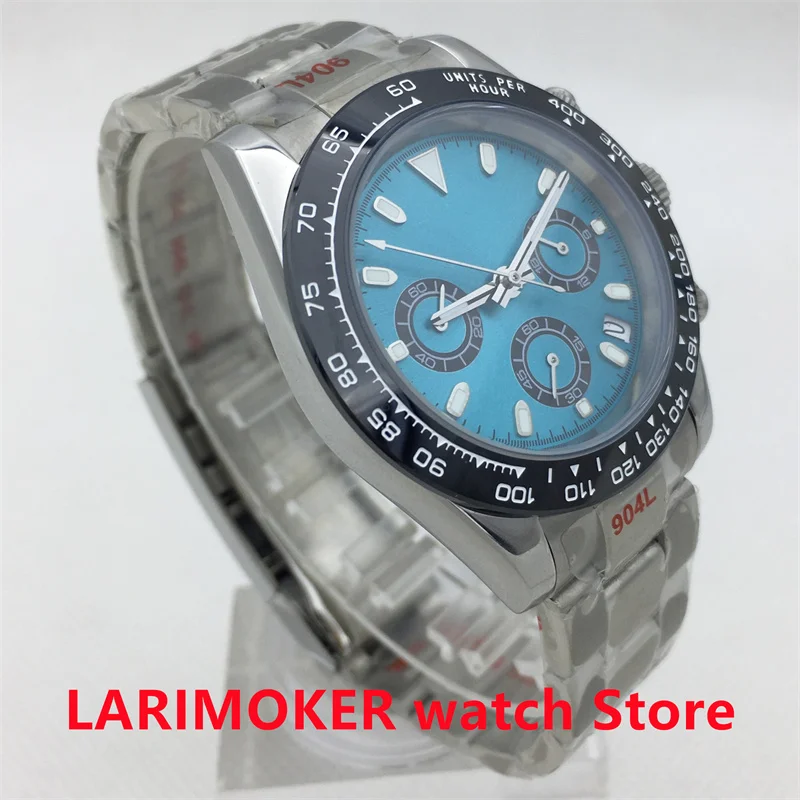 Кварцевые часы 39 ммVK63, механизм с сапфировым стеклом, код хронографа, шестиконтактный многофункциональный календарь, циферблат с тремя глазами, браслет Oyster