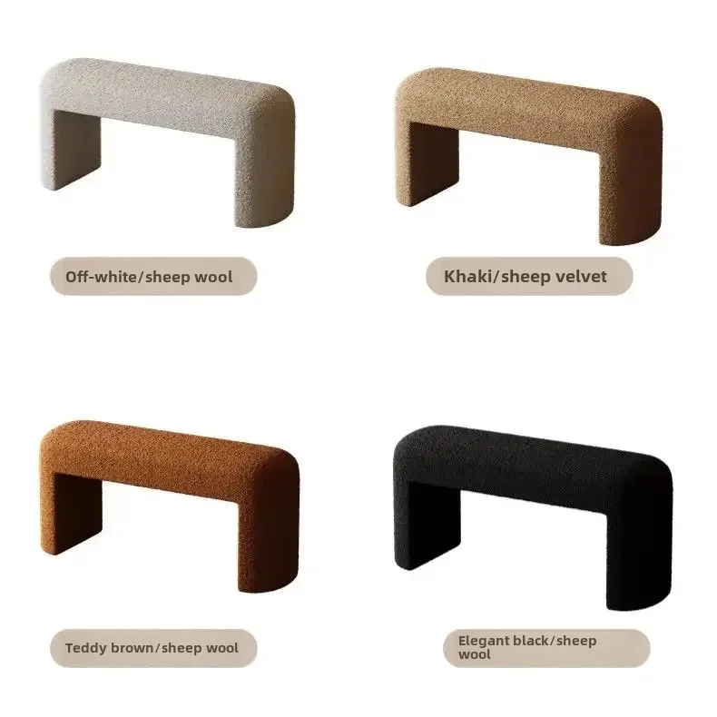 Modern Lamb Wool Shoe Changing Stool Living Room Home Leisure Bench Bedroom Bedside