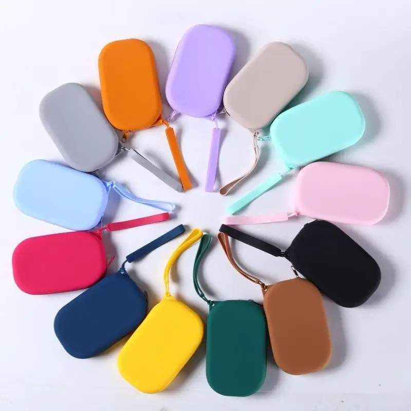 Silicone Smooth Zipper Earphone Bag Wallet Cosmetic Organizer Coin Purse Women Girls