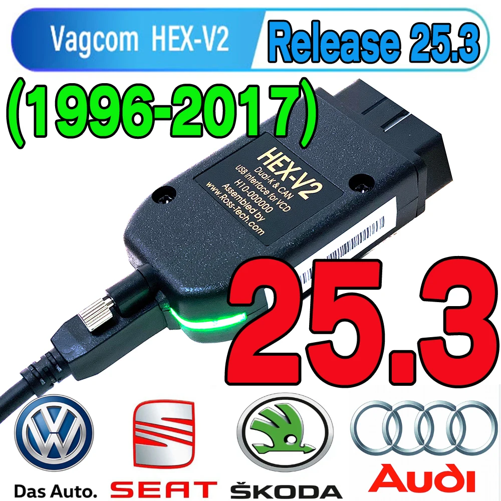 2025 أفضل VAG COM 25.3 الماسح الضوئي VAG أداة VAG KKL VAGCOM كابل Obd2 كابل التشخيص متعدد اللغات الماسح الضوئي VCDS HEX V2 VAG COM