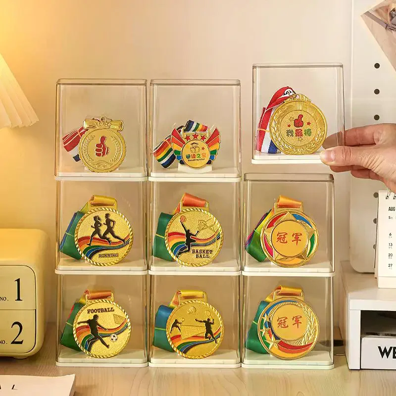Multi-functional Medal Individual Display Box, Stackable Tabletop Transparent Plastic Visible Rectangular Storage Box