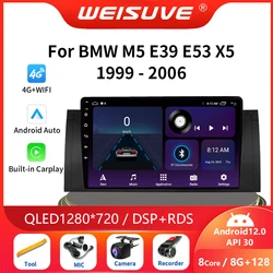 Radio Multimedia con GPS para coche, reproductor de vídeo con Android 12, Carplay, QLED, estéreo, 2DIN, 8 + 1995 GB, para BMW 5, E39, E53, X5, 2006-128