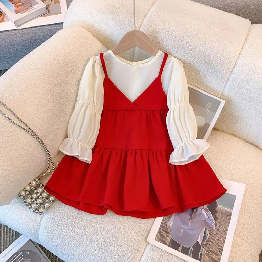 

Fashion Pleated Lace Princes Dress Loose Bowknot Girls Long Dress A-line Sweet Children Long Sleeved Dress Party