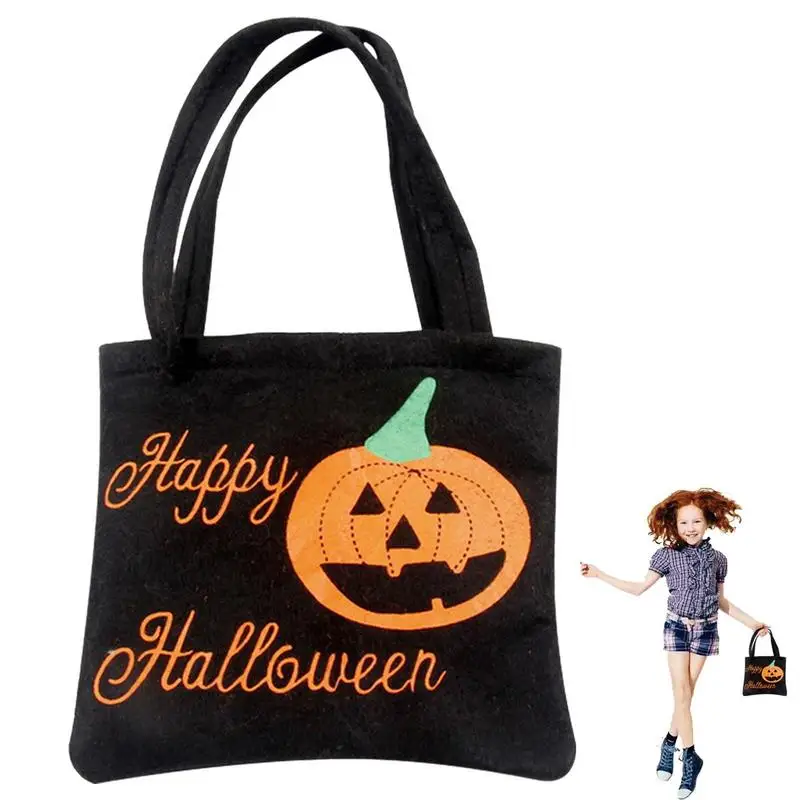 Halloween Felt Cloth Bag Non-woven Tote Bags Goodie Bag With Handles Pumpkin Bucket For Party Snacks, Chocolates, Crayons, Toys