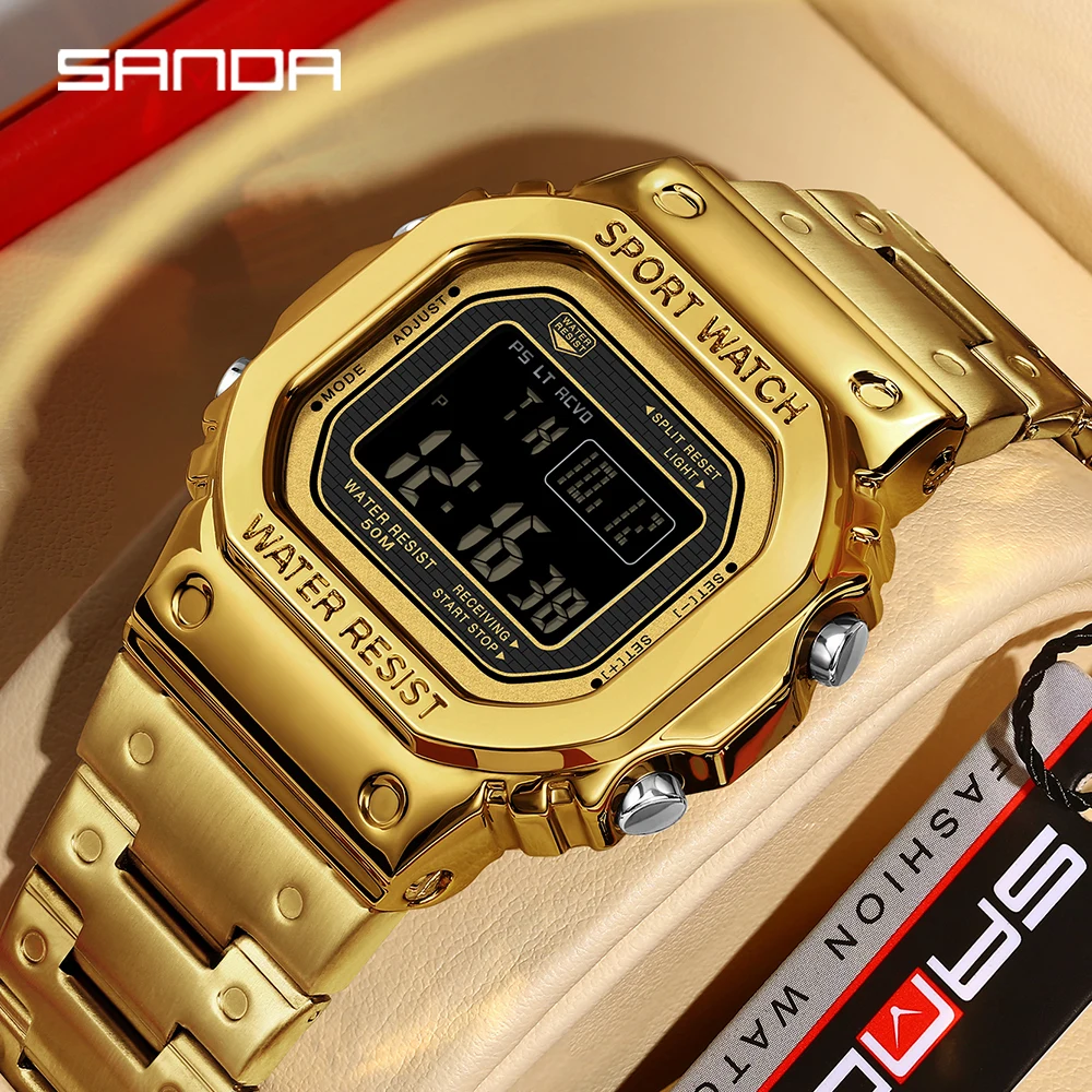 SANDA 2162 Men's Electronic Digital Watch Countdown LED Electronic Night Light Sports Waterproof Men's Electronic Watch