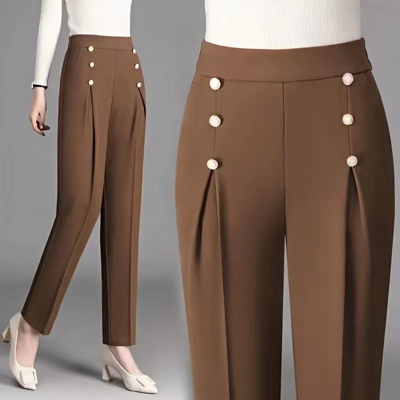

New Coffee Colored Casual Women's Pants High-end Western Pants Women's Hanging High Waisted Small Straight Leg Pants