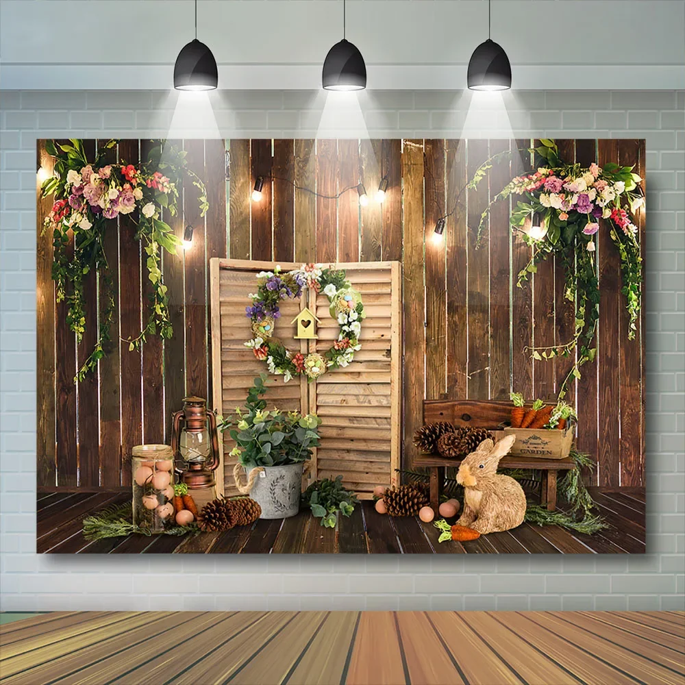 Mocsicka-Toile de fond de lapin de Pâques pour enfants, accessoires de photocall, mur en bois au sol, fond de printemps, accessoires de studio photo pour enfants et bébés, jardin, enge