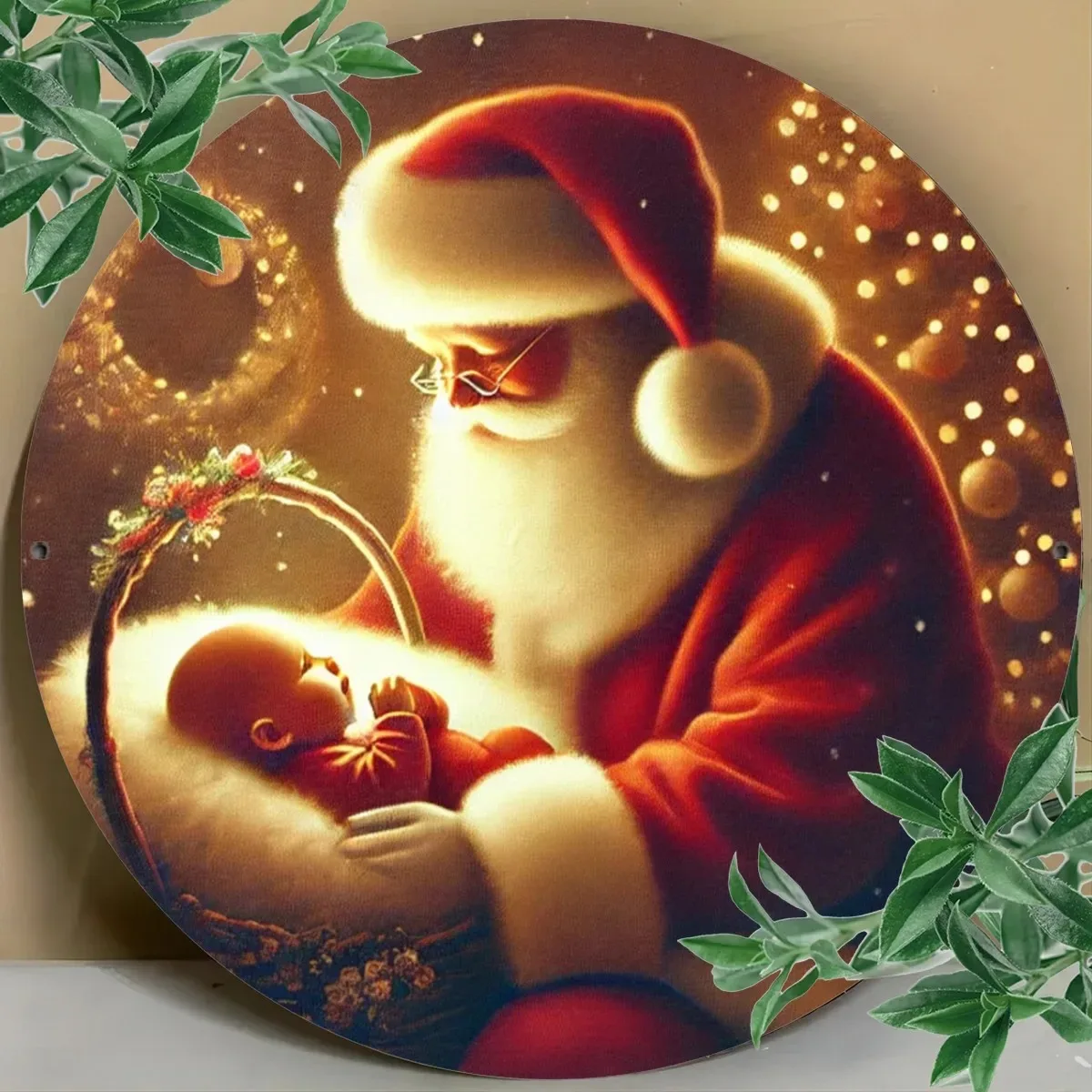 لافتة معدنية مستديرة سانتا كلوز الريفية مطبوعة يدورًا: ديكور حائط للباب والجدران المعيشة في المزرعة #1