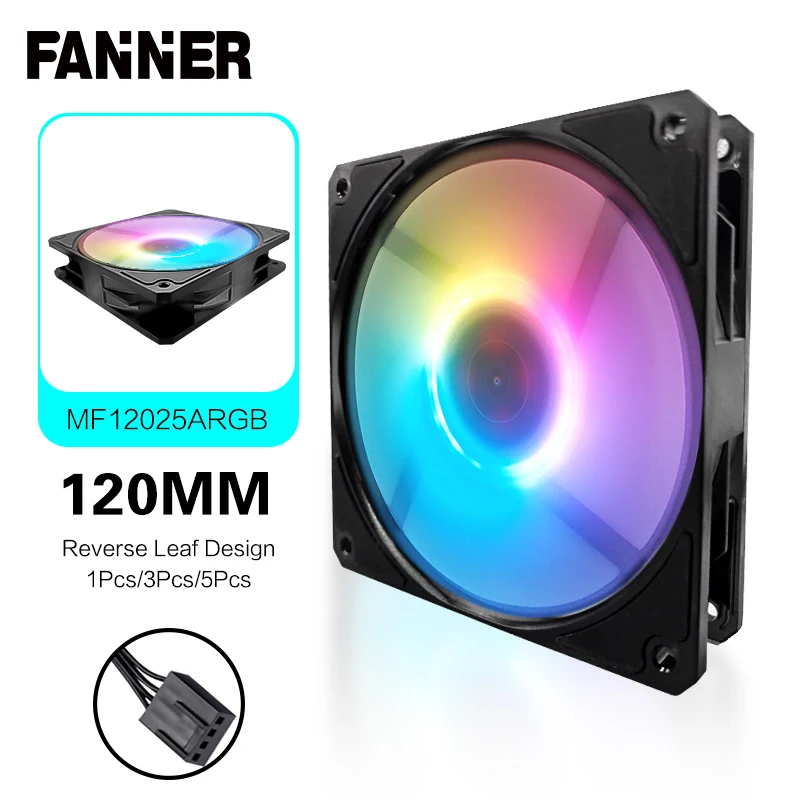 

Fan MF12025 Computer Case 12cm Fan Mute ARGB+PWM Silent Ventilador CPU Cooler Radiator Reverse Blade, Black / White