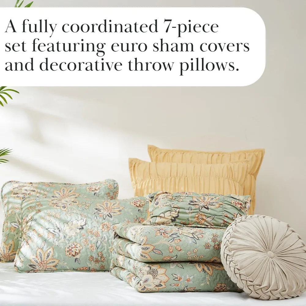 5-Piece Oversized Twin Quilt Set with Pillow Shams and Throw Pillows for Comfortable Living