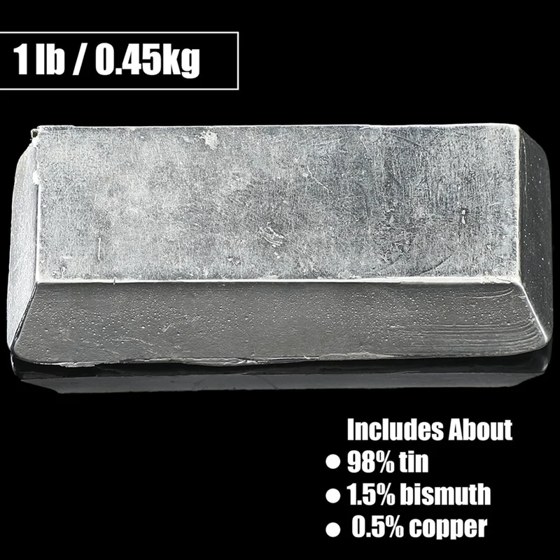 Pewteringot Alloy Tin Casting Ingot (98% Tin, 1.5%, Copper 0.5%), 0.45Kg, Durable Easy Install Silver