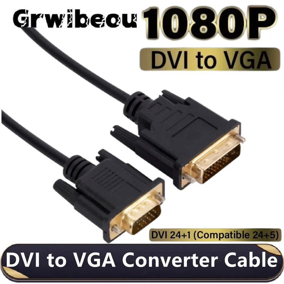 1080P DVI-D DVI To VGA Adapter Video Cable Converter 24+1 25Pin DVI to VGA 15Pin Cable Converter for PC Laptop Computer Monitor