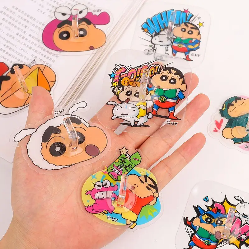 4PCS Crayon Shin Chan Hook Strong Adhesive Hook Traceless Adhesive No Punching Hole Cartoon Cute Adhesive Behind The Door Hook