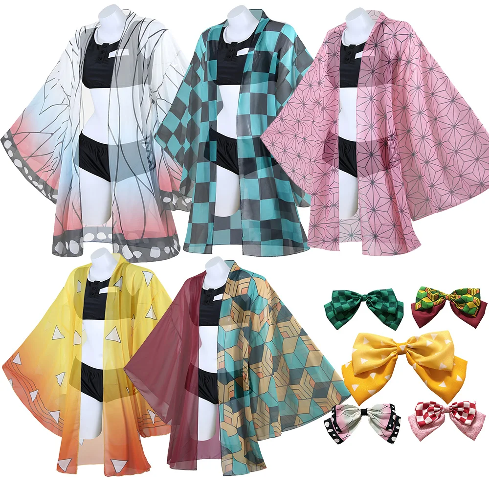

Kochou Shinobu летний купальник аниме демон косплей костюм Kimetsu Kimono Kamado Tanjirou бикини пляжный костюм комплект