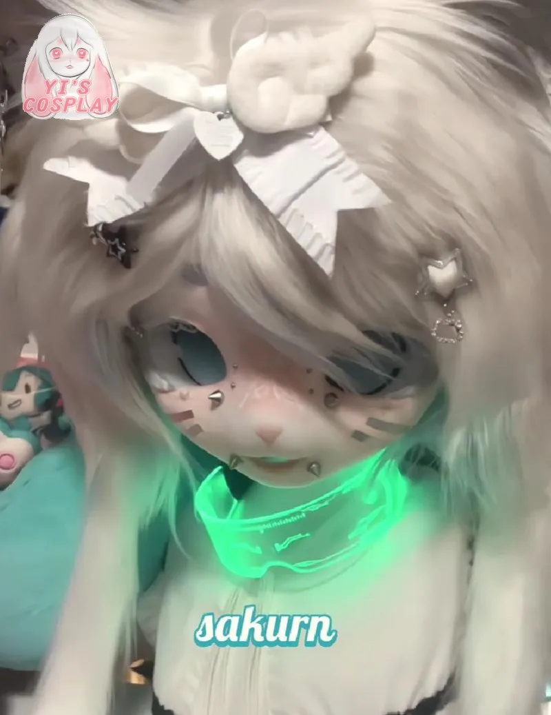 Fursuit رئيس مخصص اليدوية فروي ييس تأثيري Kigurumi رئيس تأثيري كيمونو سماعات الوحش مخصص Fursuit كيمونو رئيس