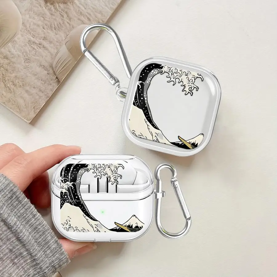 Clear Earphone Cases Cover With Hook Case For Samsung Galaxy Buds 3 FE 3Pro 2Pro 4Pro Live 2 4 Pro Wave Pattern