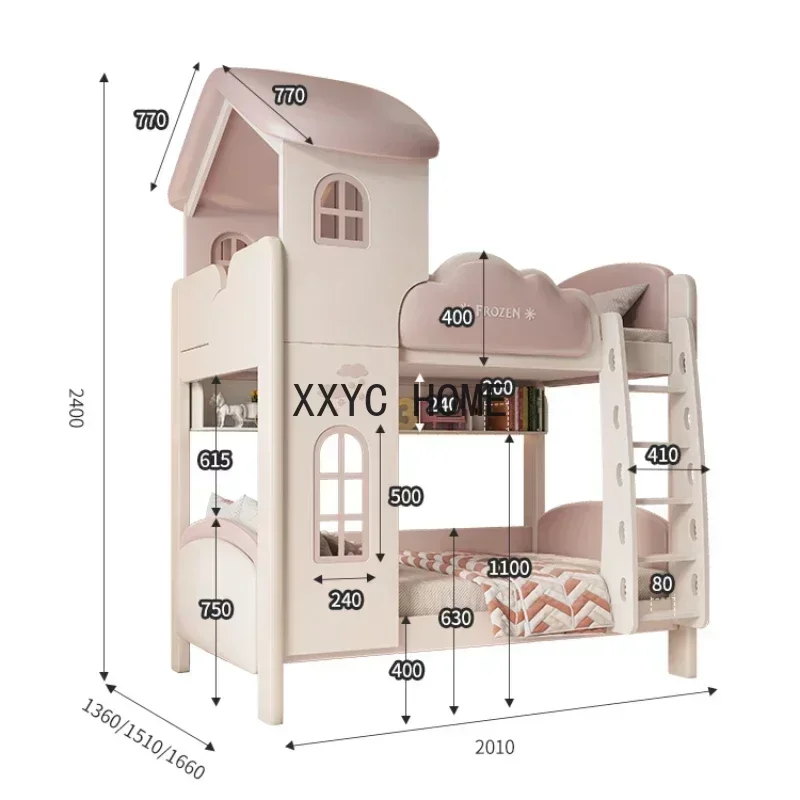 Castillo de princesas para niñas, Cama Infantil de arriba y abajo, muebles de dormitorio, QF50TC